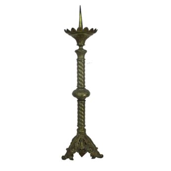 Large Antique Candle Holder Candlestick Church Altar Monastery Brass Twisted Stem Gorgeous