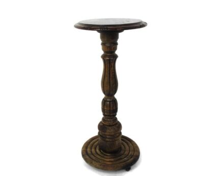 Impressive Ornate Hand Carved Wood Barley Twist Side Display Table Pedestal Plant Bonsai Stand Tiki Style Country Farmhouse
