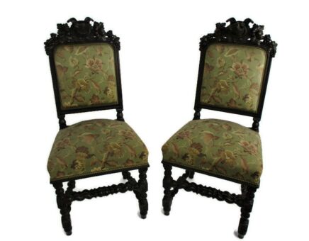Couple Antique Barley Twist Hand carved Ornate Parlor Hunter Chairs Fox Goat WOW