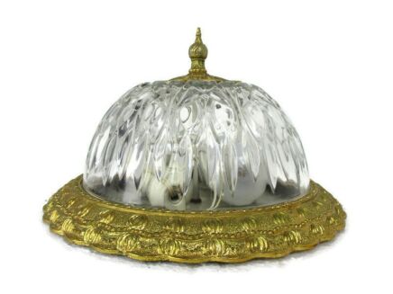 French Ceiling Lamp Fixture Plafonnière Ornate Bubbled Glass Hollywood Regency 2 lights