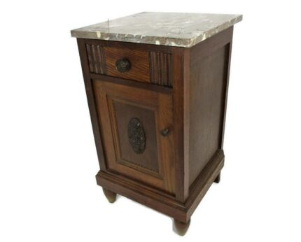 Antique Art Deco Art Nouveau Brown Marble top Side Cabinet Table Nightstand Stunning hand Carved Wood