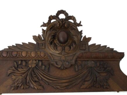Gorgeous Hand Carved Wood Pediment Ornate Over door Architectural Shield French