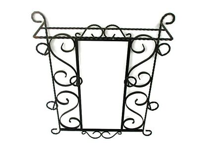 Vintage Funky French Wrought Iron Coat Hat Wall Rack picture Mirror frame Country Farmhouse style