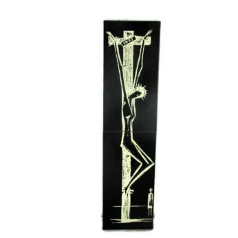Vintage Ceramic Black Tile Wall Hanging Small Jesus Christ Crucifix Mettlach 11.81" 