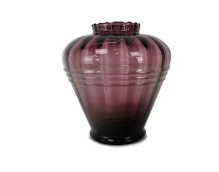 Large Purple Amethyst Glass Ruffle Swirled Vase Doyen style