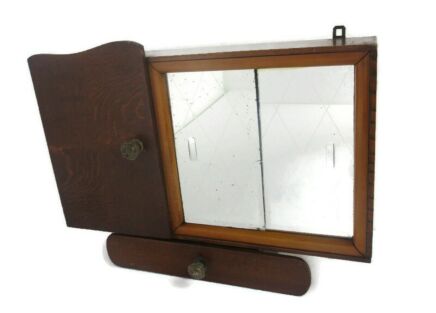 Double Apothecary Bathroom Medicine Kitchen Cabinet Wood Sliding Doors Art Deco