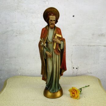 Large Statue Polychrome Saint Joseph Infant Jesus Protector of Home Plaster