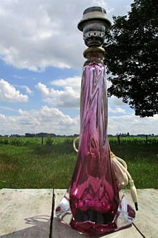 Vintage Table Lamp Val St Lambert Art Crystal Design Signed Belgium Purple