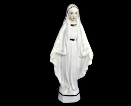 Porcelain Statue Virgin Mary Madonna Our Lady Open Armes Glazed White Figurine