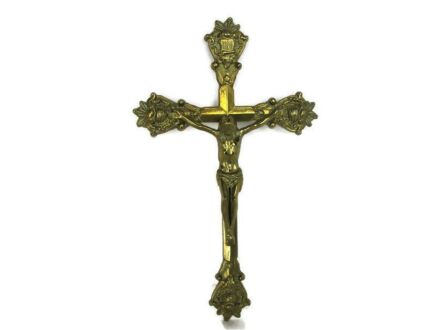 Lovely Vintage Ornate Brass Modernist Corpus Wall Hanging Crucifix French Lovely 12.99"