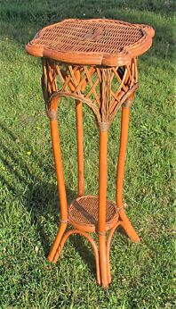 Large Vintage Pedestal Side Table Rattan Wicker Lovely Two tier Rare