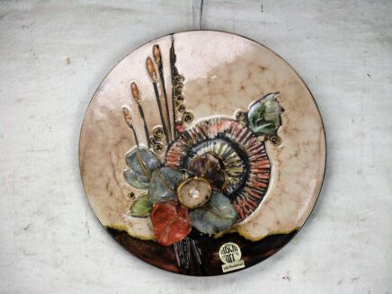 Ruscha Ceramic Modernist Art Wall Plaque Glazing Hand Made 3 D Flowers