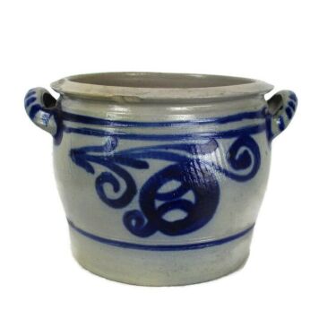 Antique French Stoneware Earthenware Crock Jar Lard Cobalt gray Decorative 7.48"