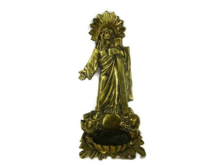 Brass Embossed Holy Water Font Jesus Christ Carrying His Cross Wall Hanging HTF