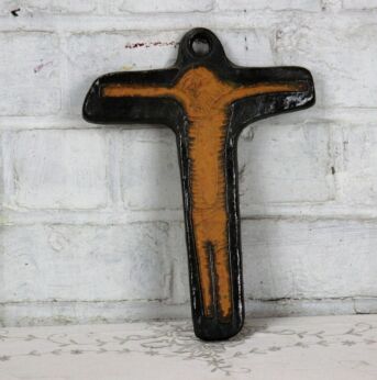 Mid Century Design Ceramic Modernist Brown Crucifix era Tieberghien Amphora
