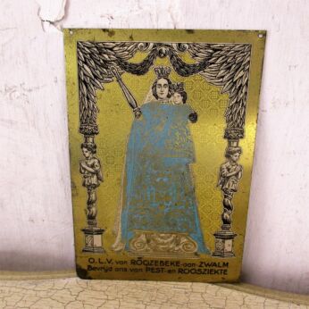 Small Wall Plaque Enamel Our Lady of Roozebeke Virgin Wall Hanging Collector