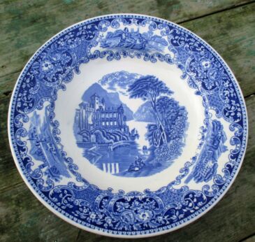 Antique Plate Lonka Confiserie Blue White Picnic beside the River Collector Rare