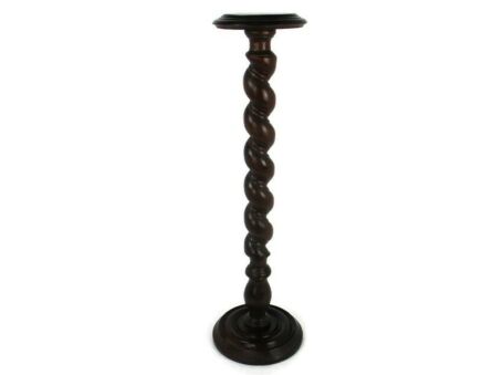 Hand Carved Ornate Wood Barley Twist Pedestal Display Side Table Plant Stand