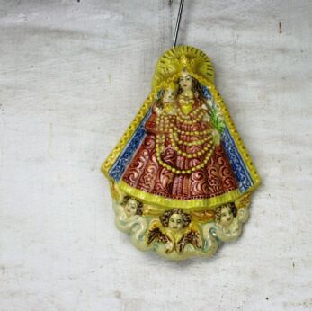 Small Our Lady of Montaigu Infant Child Angels Ceramic Wall Hanging Collector