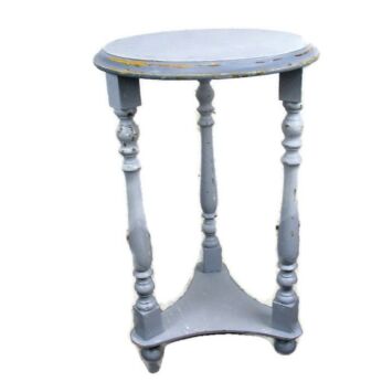 hand Carved Wood Side Occasional Wine Table Pedestal Plant Flower Stand Gray