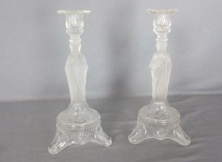 Couple Art glass Candle Holders Holy Heart Virgin Mary Jesus Christ