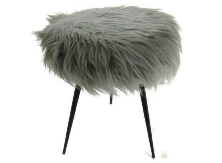 Retro Grey Plush Stool Chair Retro Metal Tripod Legs Mid Century Design