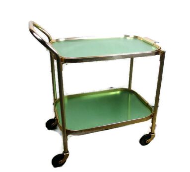 Green Gold Bar Cocktail Tea Cart Trolley Mid Century Modern Funky Small HTF