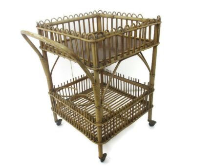 Bamboo Rattan Bar Cocktail Tea Garden Cart Trolley Mid Century Modern Kitchen Island Bohemian Chic Italy
