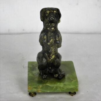Vintage statue Brass Dog on Marble style base Figurine Sculpture Sweet