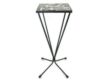 Vintage Small Side Table Plant stand Mosaic tiles Checkered pattern Wrought Iron Funky Nordic Modernist