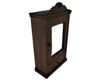 Kitchen Apothecary Bathroom Cabinet Beveled Glass Mirror  Hand Carved  Pediment