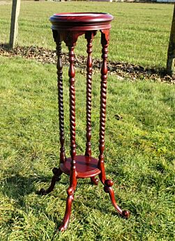Antique Carved wood Barley Twist Pedestal Display Table Plant Stand 2 tier 39.5"