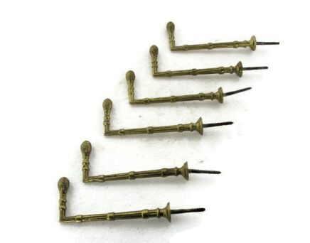 Vintage Brass Hooks Architectural Reclaimed Trims Moldings Furniture set of 6 Hollywood regency style Hardware