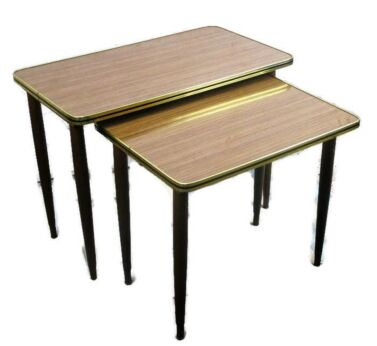 Two 2 Vintage Wood Teak Veneer Nesting Side Tables Mid Century Modern HTF