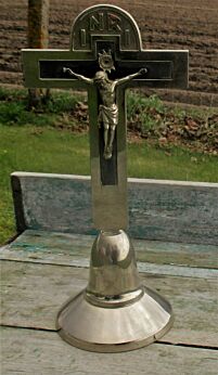 Vintage Jesus Christ Standing Table Cross Crucifix Chalice Base Germany Spelter