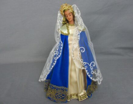 Hand Made Wax Madonna Virgin Mary Our Lady  Figurine Doll Made by Nuns Blue Dress