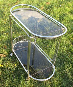 Vintage Mid Century Retro Smoked Glass Brass Coctail Bar Cart Trolley