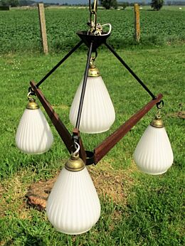 Danish Modern Chandelier Pendant Teak Atomic 4 Tear Drop Mid Century Vintage 50's