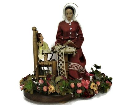 Exclusive Hand Made by Clarisse Nuns Virgin Mary Infant Child Wax Lacemaker Stunning art work