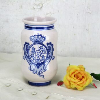 Small Blue White Vase Marked R.S. Crown Shield Lions 5.90"