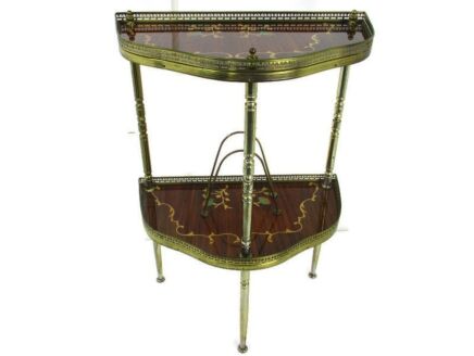 Demi Lune Wall Console table Ornate Cabinet Two tier Inlay Marquetry Mid Century