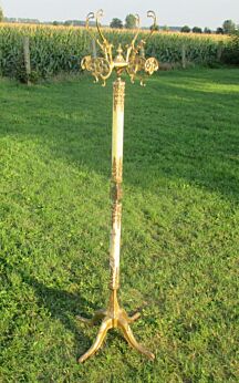 ON HOLD Ornate Antique Brass & Onyx Marble Hall Tree Coat Hat Rack Stand Brown