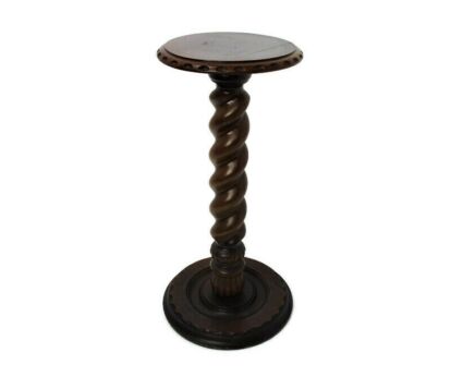 Gorgeous Hand Carved Wood Barley Twist Pedestal Display Side Table Plant Stand Big Stem 27.16"
