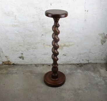 Large Hand Carved Wood Barley Twist Pedestal Display Table Plant Stand 33.85"