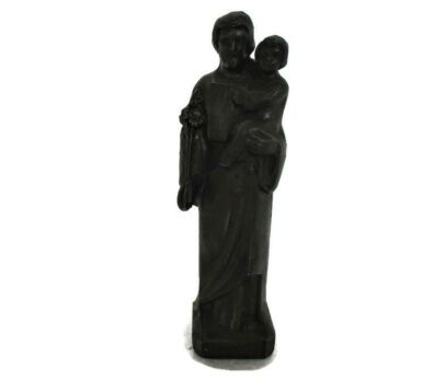 Miniature Statue Saint Joseph Protector of Homes Infant Jesus Christ Statue Rare Brass or Copper 6.1"