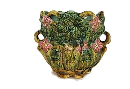 Large Planter French Pottery Faience Majolica Flowers Vintage Antique Gorgeous