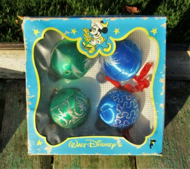 Disney Christmas set of Ornaments 4 balls Green Blue
