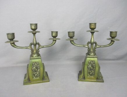 Couple Jugendstil  Antique   Brass Candle holders Candelabra Three Arms Gorgeous