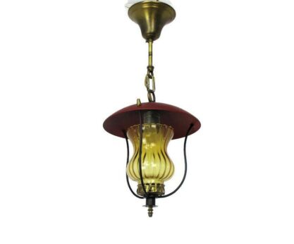 Lantern Ornate Chandelier Pendant Mid Century modern Amber Art Glass Vintage