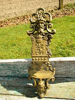 Vintage Brass Ornate Matchbox Holder Wall Hanging Angels Faces